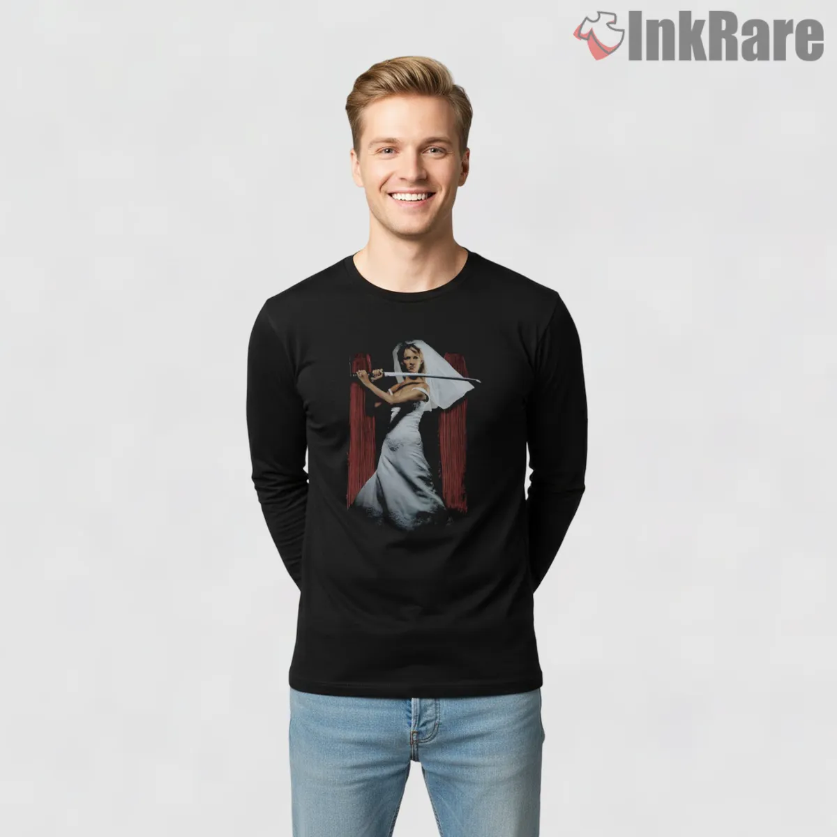 Kill Bill Vol 2 Bride Wedding Dress Katana Revenge Shirt on black long sleeve shirt for men graphic tee