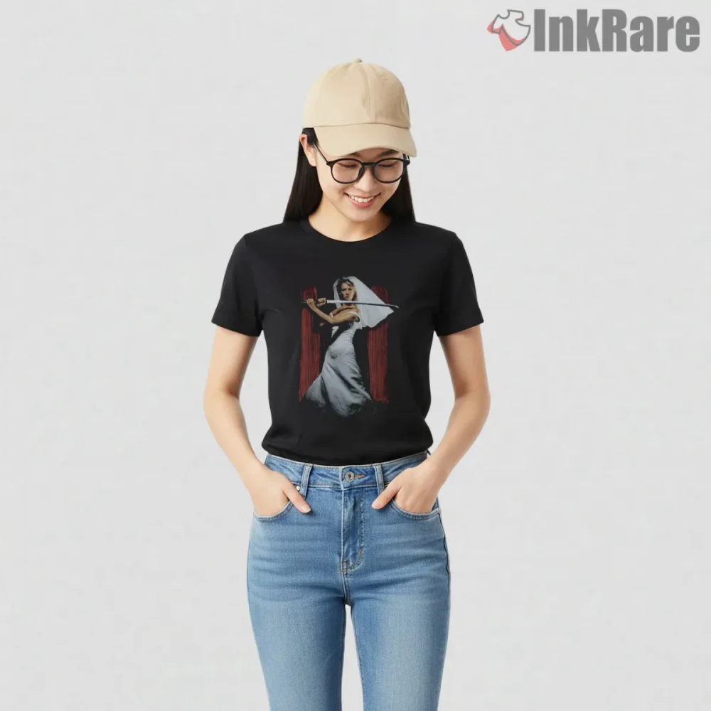 Kill Bill Vol 2 Bride Wedding Dress Katana Revenge Shirt on black short sleeve shirt for women graphic tee