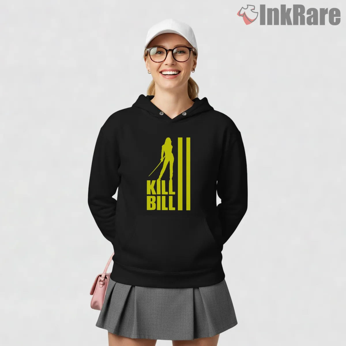 Kill Bill Yellow Silhouette Stripe Minimal Graphic Hoodie Black Kill Bill Yellow Silhouette Stripe Minimal Graphic Shirt on black hoodie for women graphic tee