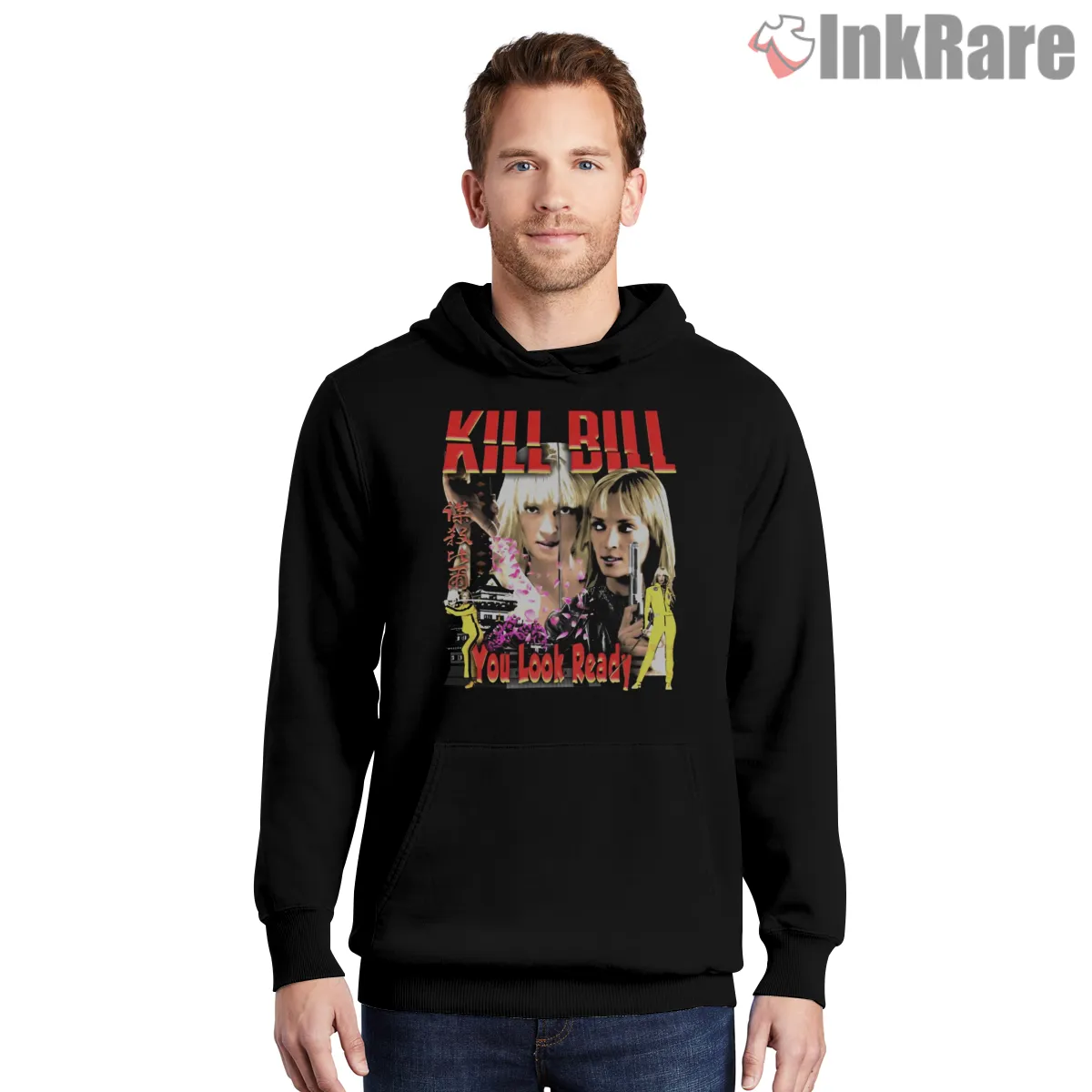 Kill Bill You Look Ready Dual Portrait Action Hoodie Black Kill Bill You Look Ready Dual Portrait Action Shirt on black hoodie for men graphic tee