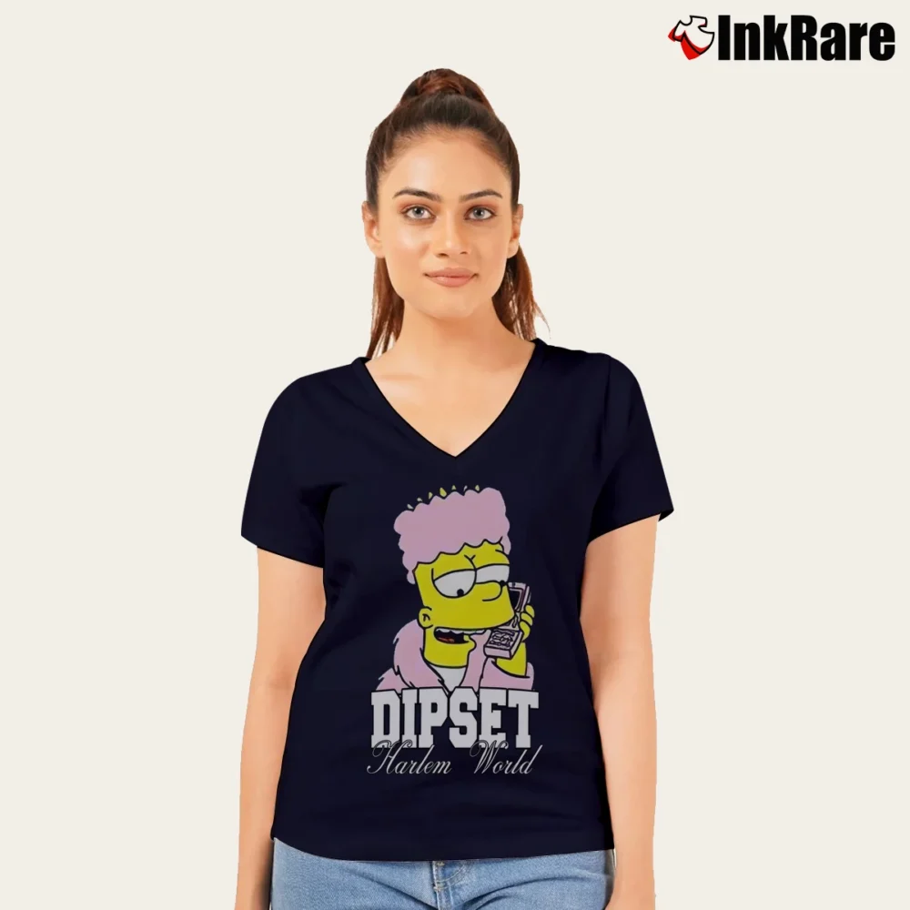 Women’s Killa Bart Dipset Camron Diplomats Simpsons Parody V-Neck Tee in navy | Chic Neckline, Soft Texture