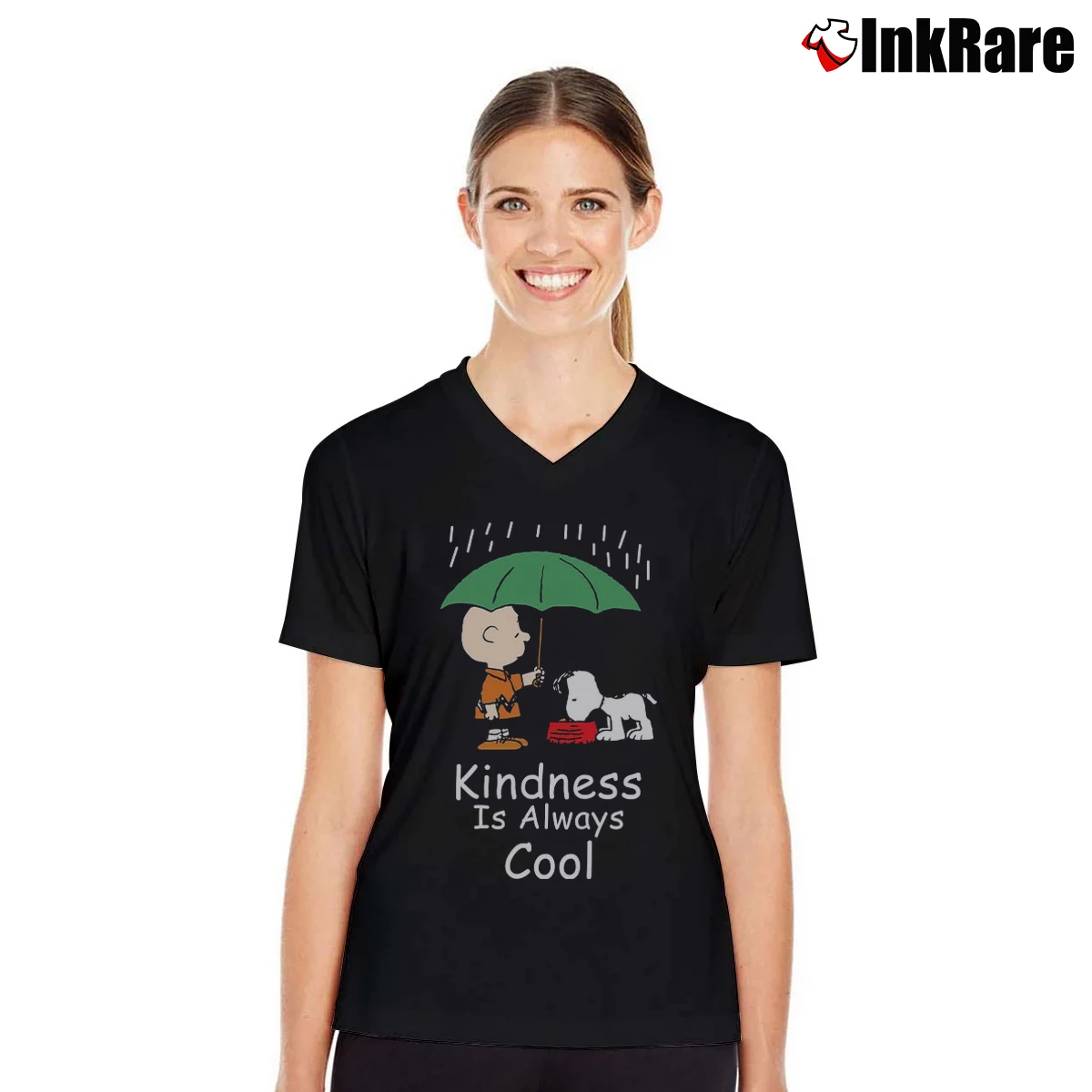 Kindness Is Always Cool Charlie Brown And Snoopy Women’s V-Neck Tee in black – Flattering Fit Women’s Kindness Is Always Cool Charlie Brown And Snoopy V-Neck Tee in black | Chic Neckline, Soft Texture
