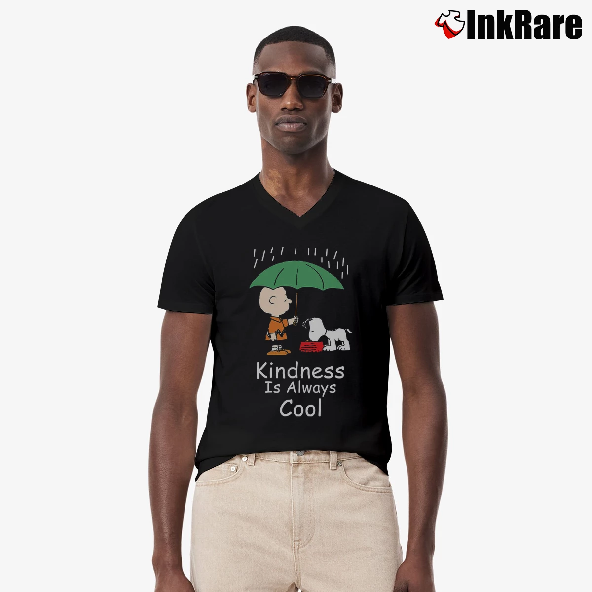 Kindness Is Always Cool Charlie Brown And Snoopy Men’s V-Neck Tee in black – Modern Essential Men’s Kindness Is Always Cool Charlie Brown And Snoopy V-Neck Tee in black | Sharp, Breathable, Everyday Staple