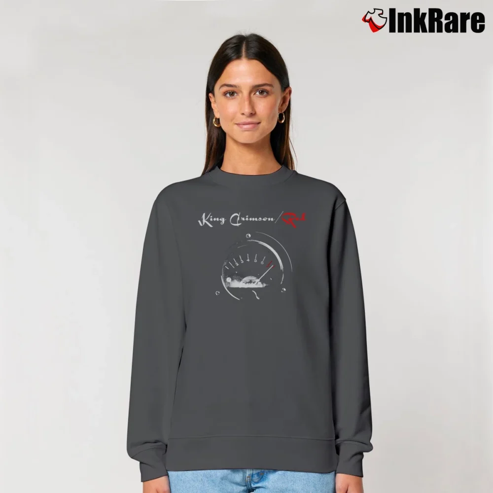 Women’s King Crimson Red Speedometer Band Relaxed Sweatshirt in charcoal | Soft, Laid-Back Vibe