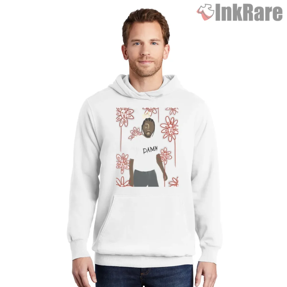 King Kendrick Cartoon Floral Halo Graphic Shirt on white hoodie for men graphic tee