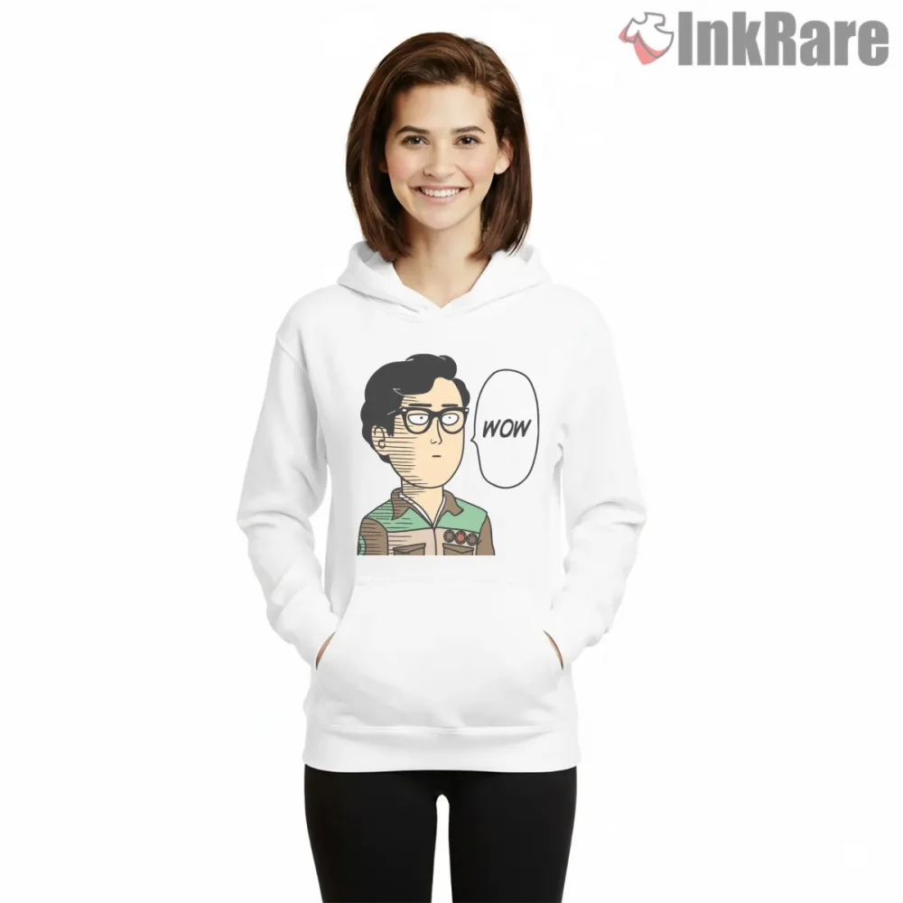 King Wow Reaction Anime Shirt on white hoodie for women graphic tee
