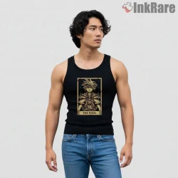 Kingdom Hearts Sora Tarot The Fool Arcana Crossover Shirt on black tank top for men graphic tee