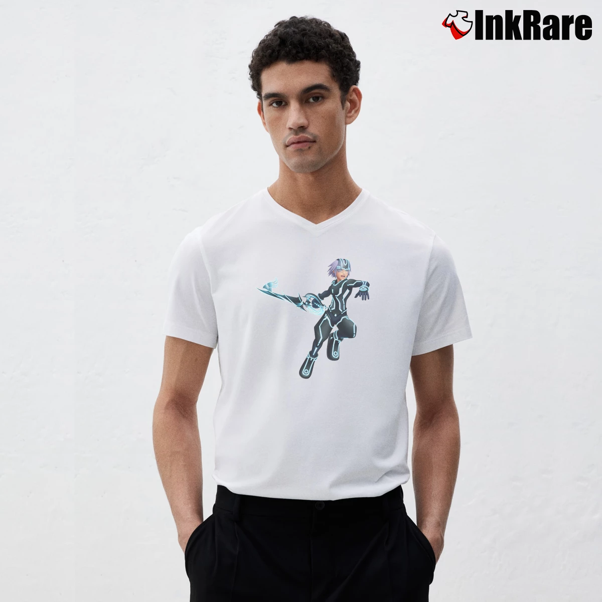 Men’s Kingdom Hearts Tron Legacy V-Neck Tee in white | Sharp, Breathable, Everyday Staple
