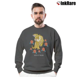 Men’s Kingly Mask KMK Japan Tiger Logo Sukajan Crewneck Sweatshirt in charcoal | Cozy Fabric, Clean Style