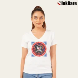 Women’s Kiss Band Rock And Roll Over V-Neck Tee in white | Chic Neckline, Soft Texture
