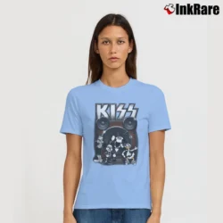 Women’s Kiss Mickey Donald Goofy Band Signature T-Shirt in light blue | Soft, Flattering Fit