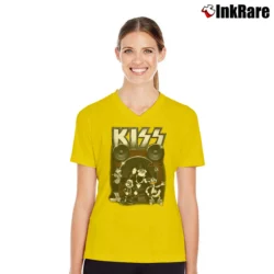 Women’s Kiss Mickey Donald Goofy Band V-Neck Tee in yellow | Chic Neckline, Soft Texture