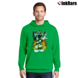 Men’s Kiss Mickey Mouse Band Pullover Hoodie in irish green | Cozy, Durable, Modern Fit
