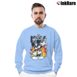 Men’s Kiss Mickey Mouse Band Crewneck Sweatshirt in light blue | Cozy Fabric, Clean Style