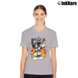Women’s Kiss Mickey Mouse Band V-Neck Tee in sport grey | Chic Neckline, Soft Texture