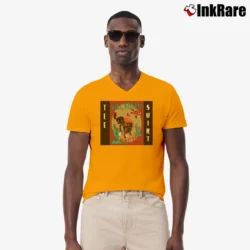 Men’s Kiss My Cactus Rodeo Cowgirl V-Neck Tee in orange | Sharp, Breathable, Everyday Staple