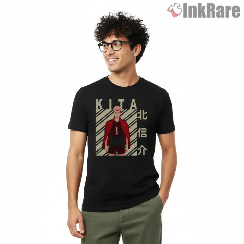 Kita Shinsuke Minimal Red Uniform Anime Shirt on black short sleeve shirt for men graphic tee