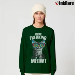 Women’s Kitty Cat You're Freaking Meowt Long-Sleeve Top in forest green | Sleek, Versatile, All-Season