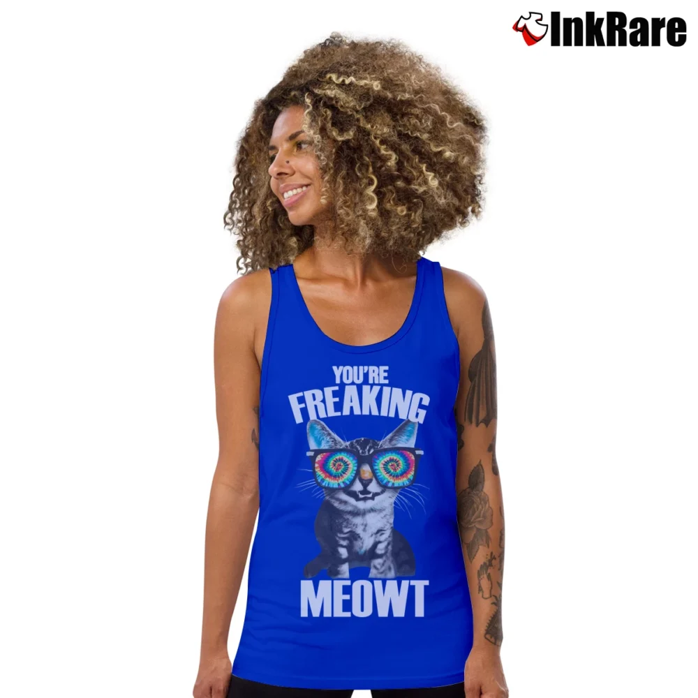 Women’s Kitty Cat You're Freaking Meowt Tank Top in royal blue | Lightweight, Movement-Friendly