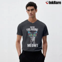 Men’s Kitty Cat You're Freaking Meowt V-Neck Tee in charcoal | Sharp, Breathable, Everyday Staple