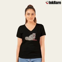 Women’s Kitty Dentata Feminist Cat Pussy Grabs Back V-Neck Tee in black | Chic Neckline, Soft Texture