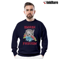 Men’s Kitty Smash Fascism Anti Fascist Cat Crewneck Sweatshirt in navy | Cozy Fabric, Clean Style