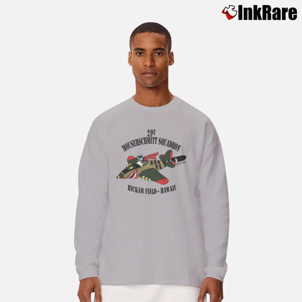 Men’s Kliban Cat 21st Mouserschmitt Squadron Hickam Field Hawaii Fighter Pil Long-Sleeve Shirt in sport grey | Sleek, Lightweight, Year-Round Wear