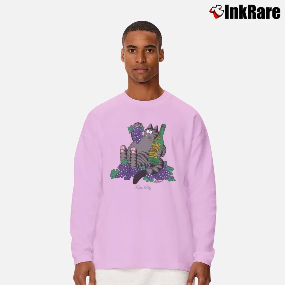 Men’s Kliban Crazy Cat Napa Valley Wine Lover Long-Sleeve Shirt in light pink | Sleek, Lightweight, Year-Round Wear