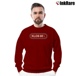 Men’s KLOS 95.5 Rock Recreation Retro Crewneck Sweatshirt in maroon | Cozy Fabric, Clean Style