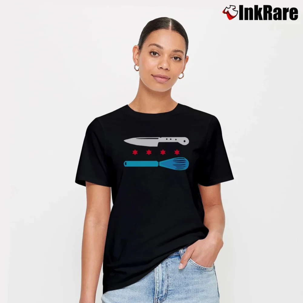 Women’s Knife And Whisk Funny Cooking Graphic Signature T-Shirt in black | Soft, Flattering Fit