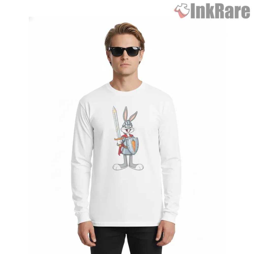 Knight Bugs Bunny Silver Sword Shirt on white long sleeve shirt for men graphic tee