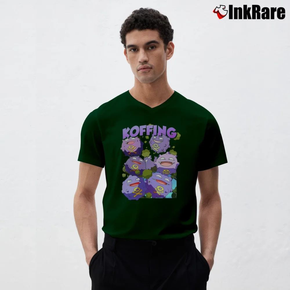 Men’s Koffing Pokemon Retro Custom Graphic V-Neck Tee in forest green | Sharp, Breathable, Everyday Staple