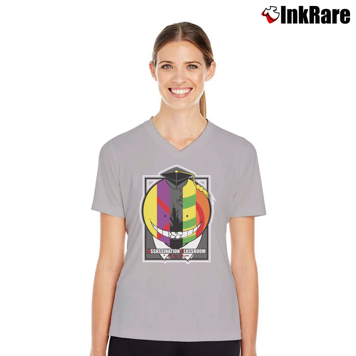 Women’s Koro Sensei Assassination Classroom V-Neck Tee in sport grey | Chic Neckline, Soft Texture