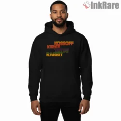 Kossoff Kirke Tetsu Rabbit Retro Text Shirt on black hoodie for men graphic tee