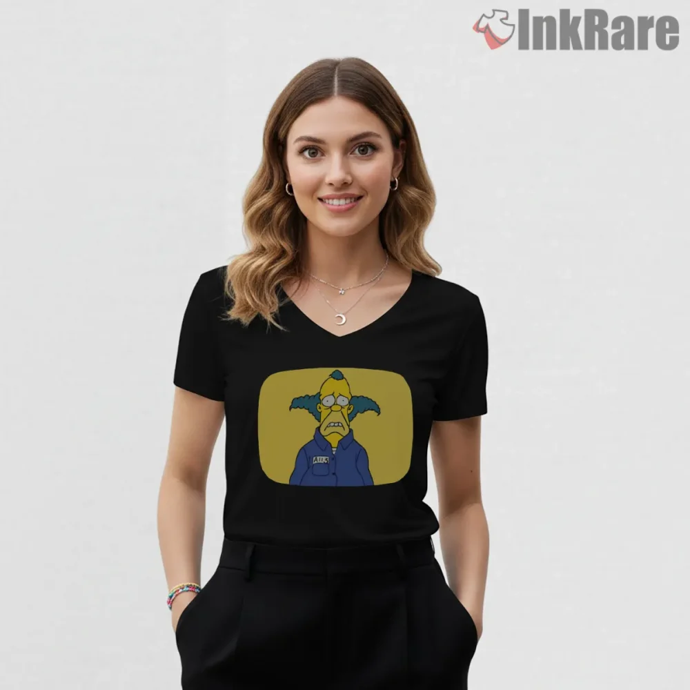 Krusty Gets Busted Retro Tv Frame Cartoon Shirt on black v-neck shirt for women graphic tee