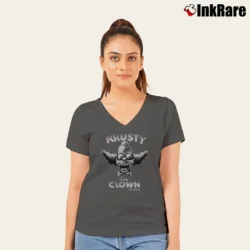 Women’s Krusty The Clown Simpsons V-Neck Tee in charcoal | Chic Neckline, Soft Texture