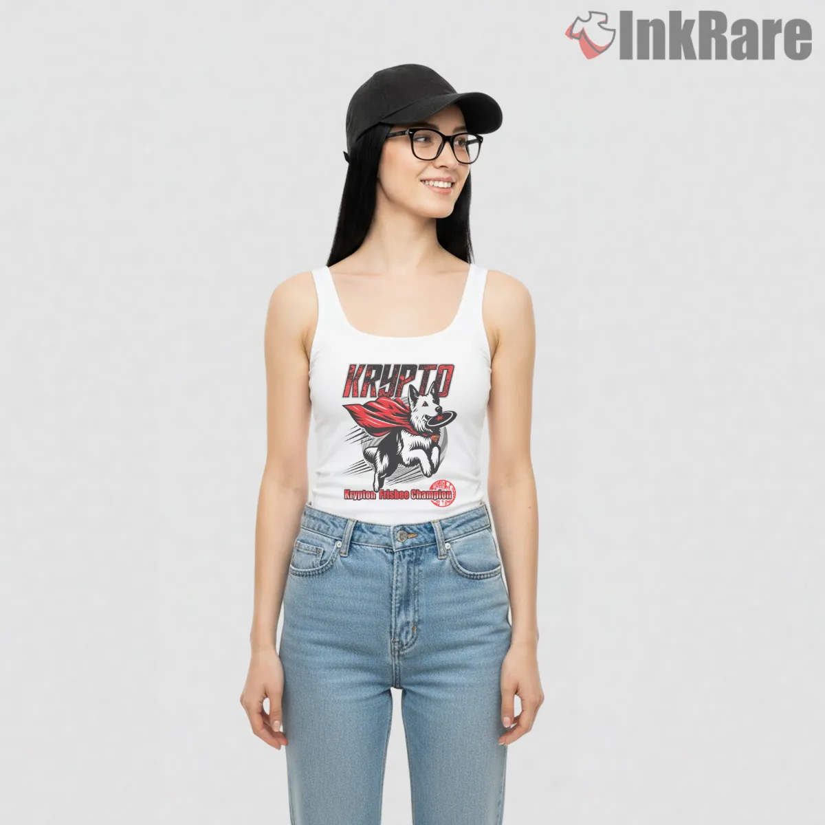 Krypto Superdog Flying Hero Comic Style Superman Tank Top White Krypto Superdog Flying Hero Comic Style Superman Shirt on white tank top for women graphic tee