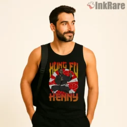 Kung Fu Kenny Rising Sun Martial Arts Shirt on black tank top for men graphic tee