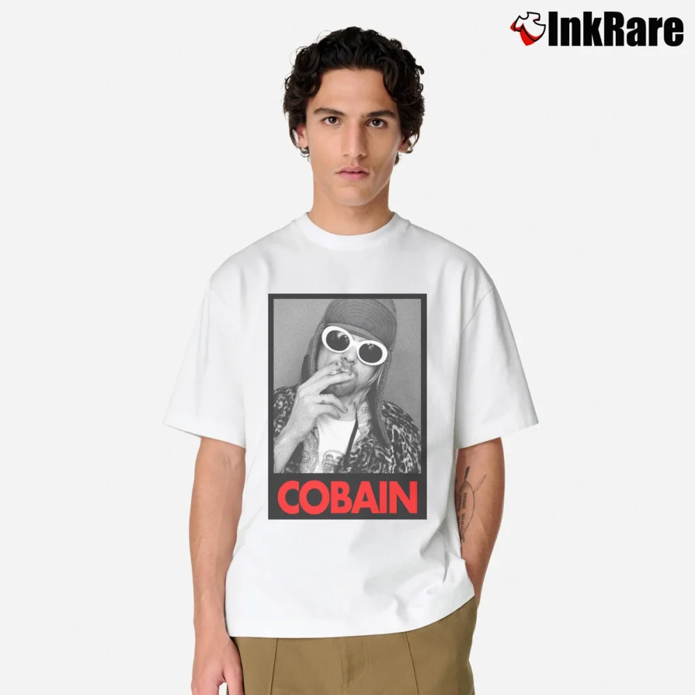 Men’s Kurt Cobain Smoking Photo Grunge Rock Classic T-Shirt in white | Soft, Breathable Everyday Wear