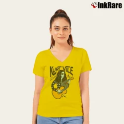 Women’s kurt vile and the violators vintage style V-Neck Tee in yellow | Chic Neckline, Soft Texture