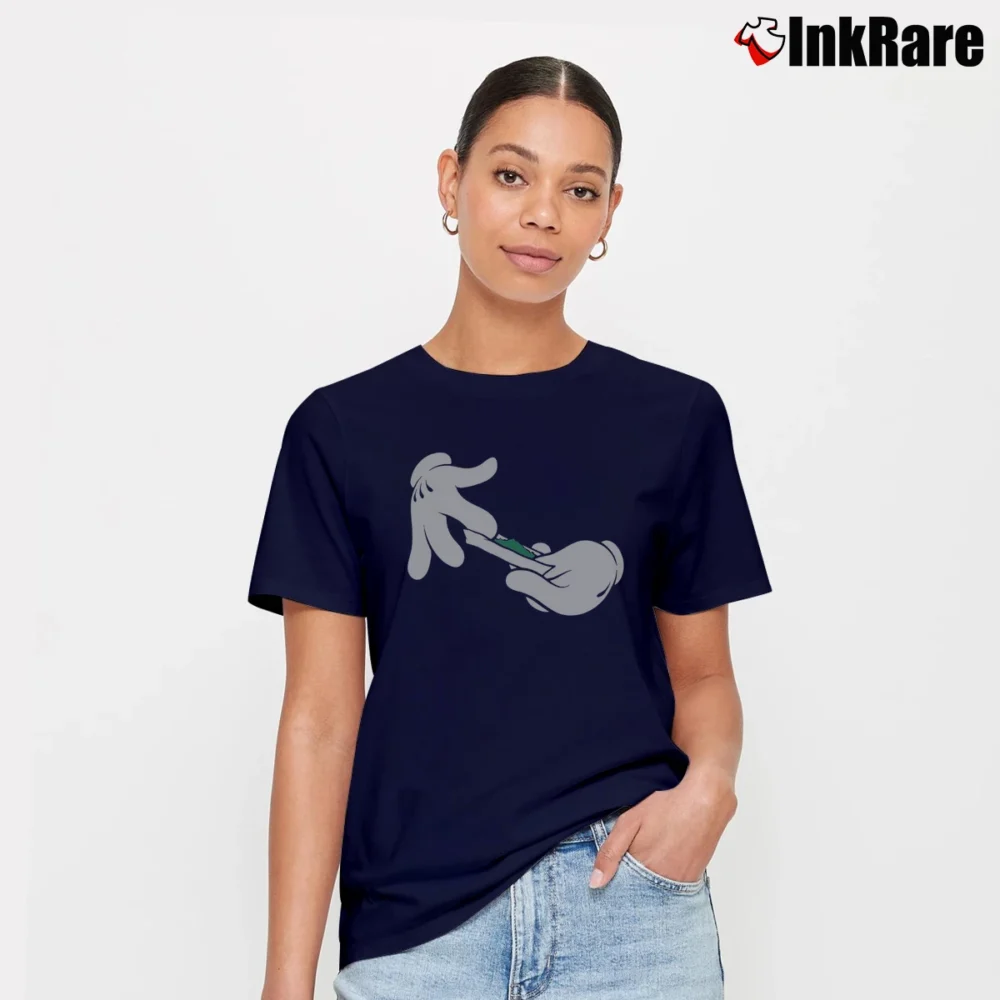 Women’s Kush Weed Cartoon Gym Workout Muscle Signature T-Shirt in navy | Soft, Flattering Fit