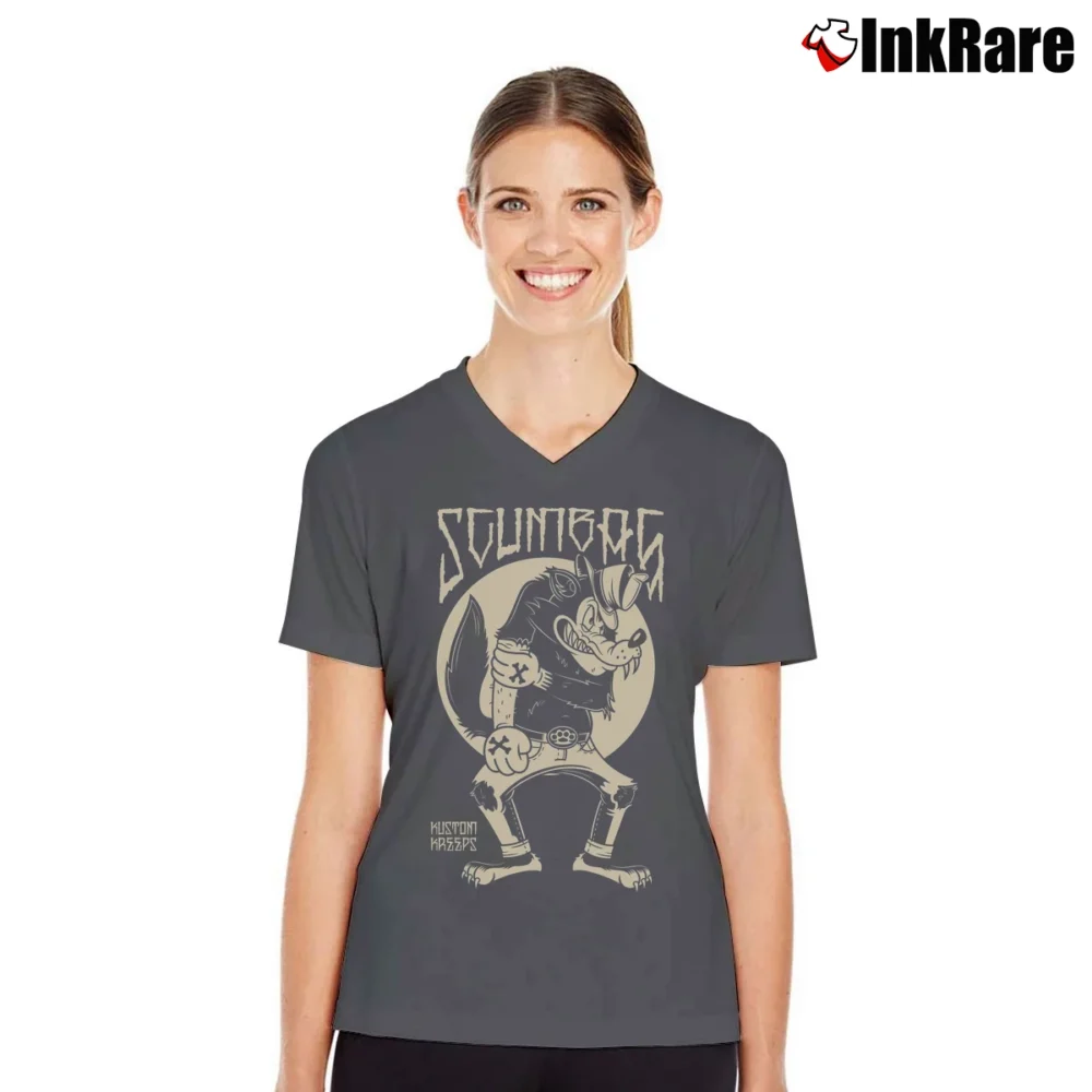 Women’s Kustom Kreeps Scumbag V-Neck Tee in charcoal | Chic Neckline, Soft Texture