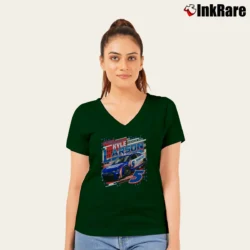 Women’s Kyle Larson 5 Car V-Neck Tee in forest green | Chic Neckline, Soft Texture