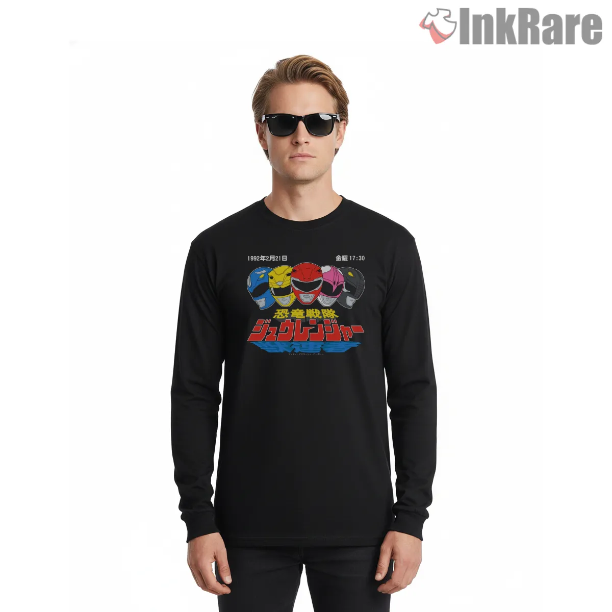 Kyoryu Sentai Zyuranger Retro Helmet Lineup Long Sleeve Black Kyoryu Sentai Zyuranger Retro Helmet Lineup Shirt on black long sleeve shirt for men graphic tee