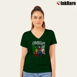 Women’s Labrador Avengers Marvel Parody V-Neck Tee in forest green | Chic Neckline, Soft Texture