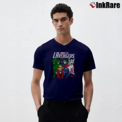 Men’s Labrador Avengers Marvel Parody V-Neck Tee in navy | Sharp, Breathable, Everyday Staple