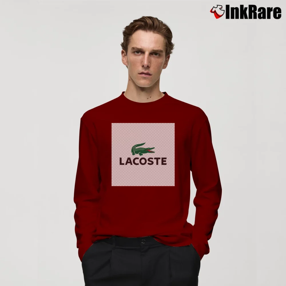 Men’s Lacoste Classic Logo Graphic Long-Sleeve Shirt in maroon | Sleek, Lightweight, Year-Round Wear