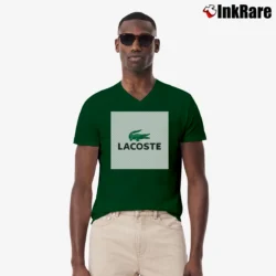 Men’s Lacoste Classic Logo Graphic V-Neck Tee in forest green | Sharp, Breathable, Everyday Staple
