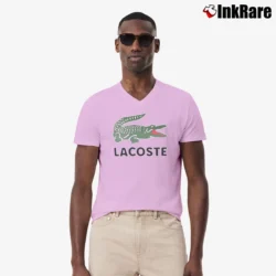 Men’s Lacoste Logo Print V-Neck Tee in light pink | Sharp, Breathable, Everyday Staple