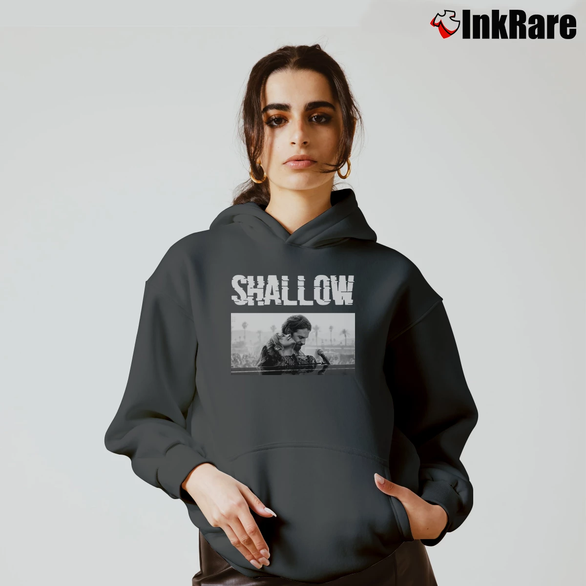 Women’s Lady Gaga Bradley Cooper Shallow Movie Motivational Love Cozy Hoodie in charcoal | Warm, Structured, Stylish
